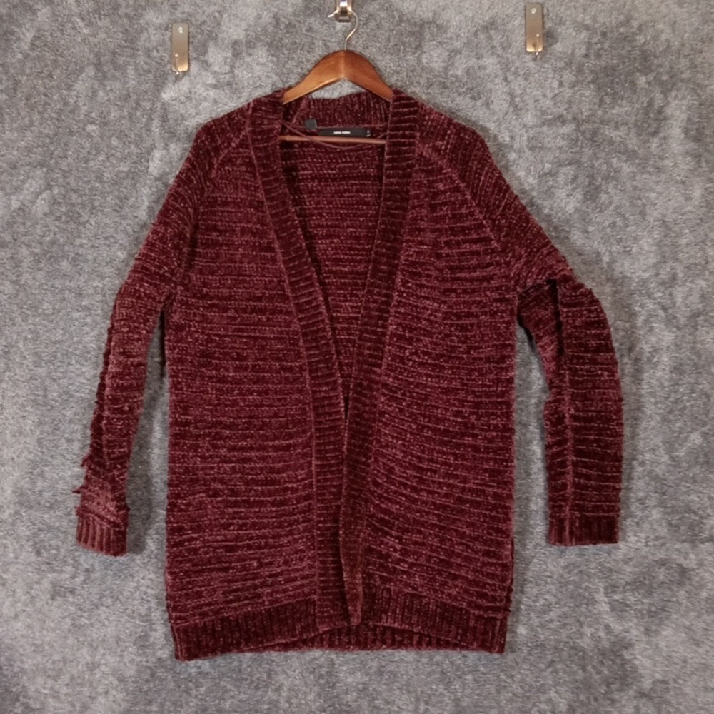 Vero Moda Deep Burgundy Vmfoster Bew Chenille Open Cardigan Size Medium - Picture 6 of 9